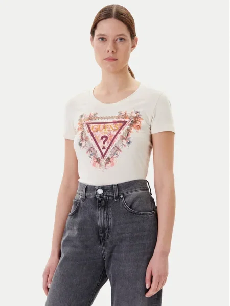 Къс тениска Guess бежово