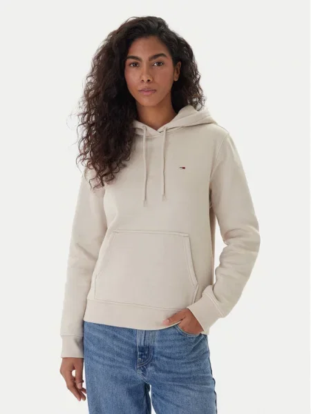 Tommy Jeans mikina dámska s bavlnou béžová