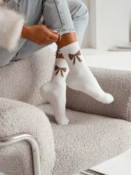 Frotir čarape Milena s mašnom bijela