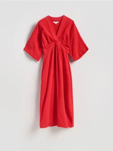 Reserved Muślinowa sukienka midi czerwony