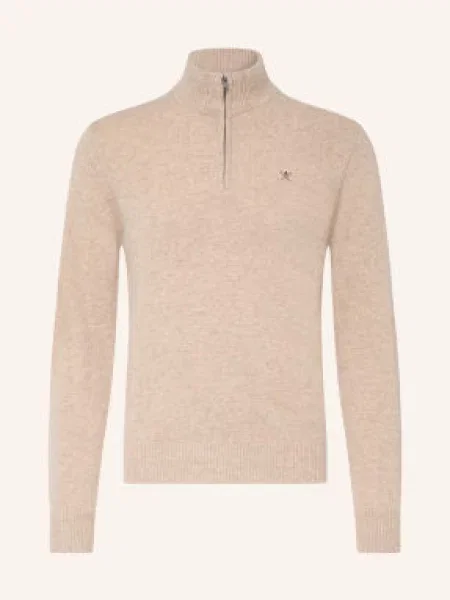 Hackett London Sweter Typu Troyer beige beżowy