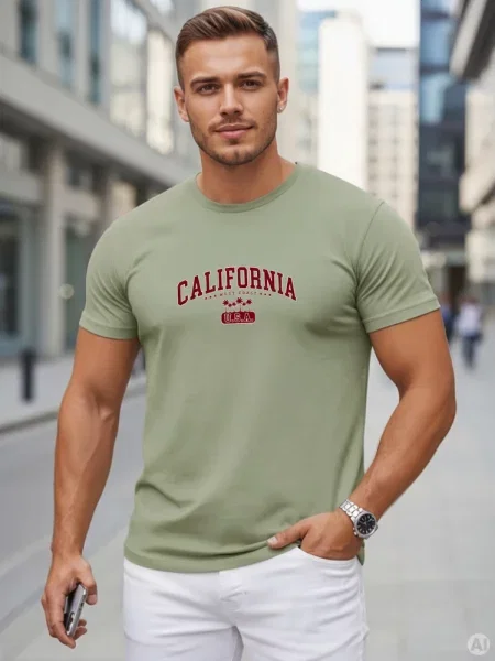 T-shirt z nadrukiem California Dstreet zielony