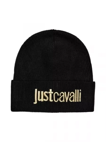 Just Cavalli Căciulă cu adaos de lână negru