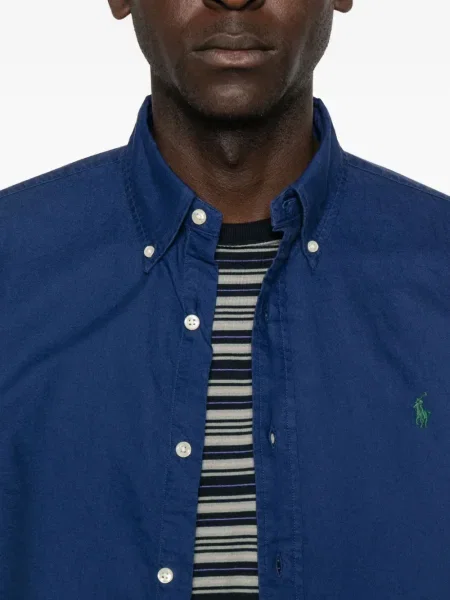 Cămașă Polo Ralph Lauren de lână cu decolteu în V lungă albastru