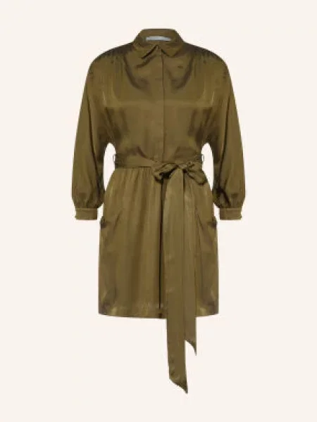 Allsaints Saténové Šaty Noora S Hedvábím khaki
