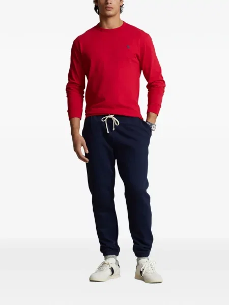 Tricou polo Polo Ralph Lauren cu glugă cu blană cu broderie roșu