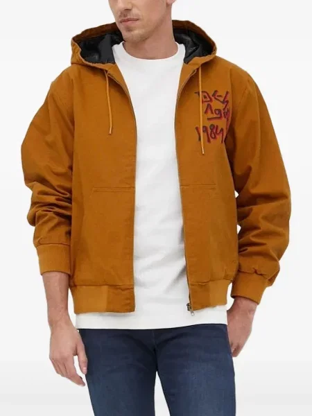 Geacă Desigual cu glugă cu imagine portocaliu