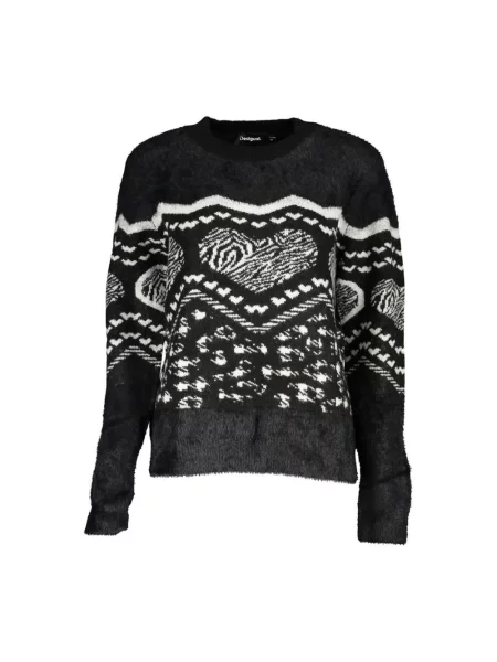 Golf Desigual elegancki z długim rękawem z wysokim kołnierzem czarny