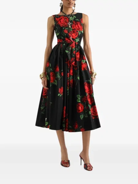 Rochie midi Dolce & Gabbana cu imagine din poplin negru