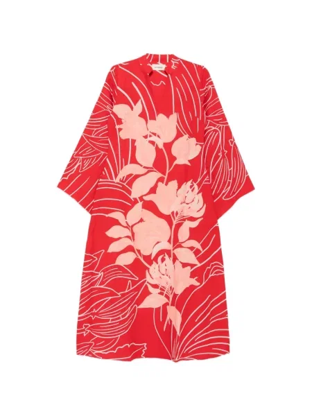 Lung rochie midi Verandah cu model floral cu imagine roșu