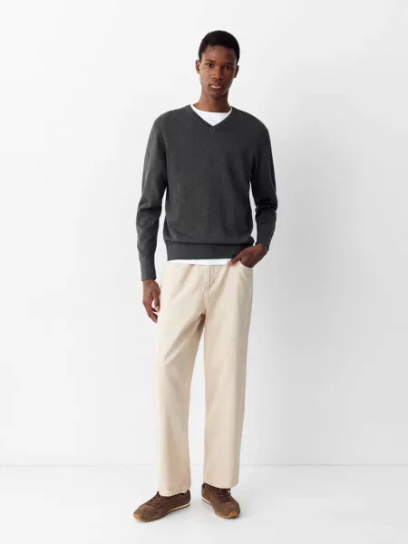 Sweter z dekoltem w szpic średni Teen XS MANGO TEEN szary
