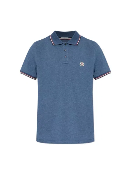 Lniana koszulka polo Moncler z logo niebieska