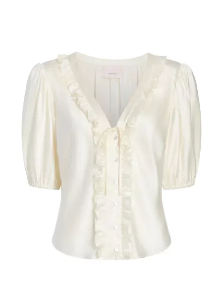 Bluzka Cinq A Sept z dekoltem w serek z falbankami