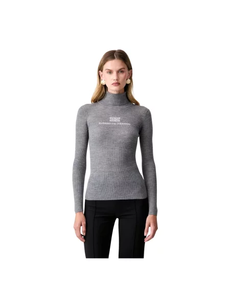 Sweter z golfem Elisabetta Franchi wełniany szary
