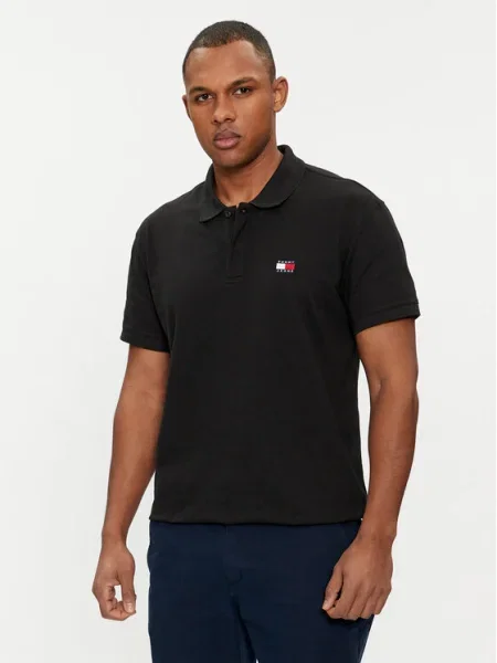 Tommy Jeans Tricou polo Badge negru
