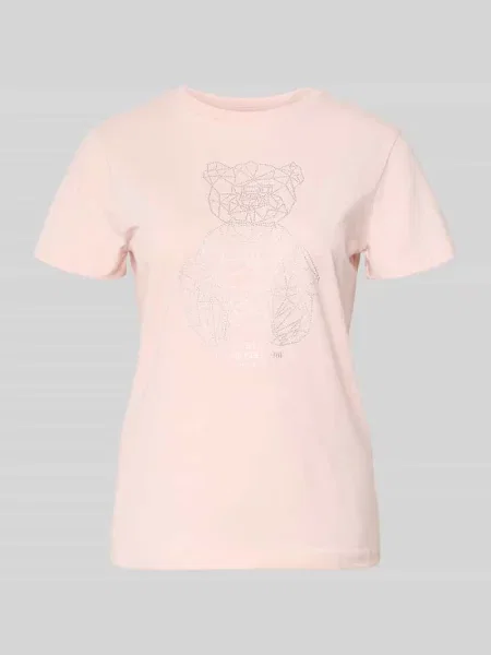 T-shirt z obszyciem ozdobnymi kamieniami i okrągłym dekoltem Guess Activewear różowa