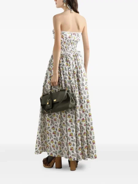 Gėlėtas kostiumas maxi suknele Dolce & Gabbana su raukiniais balta