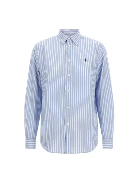 Bluzka koszulowa o kroju regular fit z mieszanki bawełny i lnu Polo Ralph Lauren niebieska