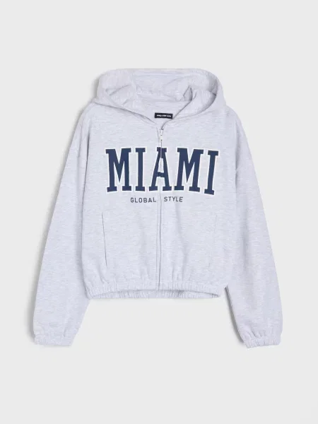 Sinsay Mikina s kapucí na s nápisem MIAMI šedá
