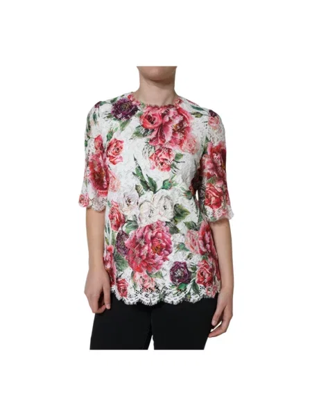 Bluzka Dolce And Gabbana w kwiatki koronkowa biała