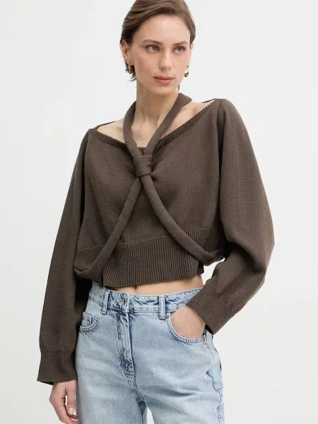 Haveone sweter z bawełną brązowy