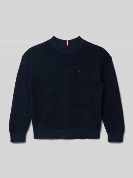 Sweter z dzianiny o kroju regular fit z czystej bawełny Tommy Hilfiger granatowy