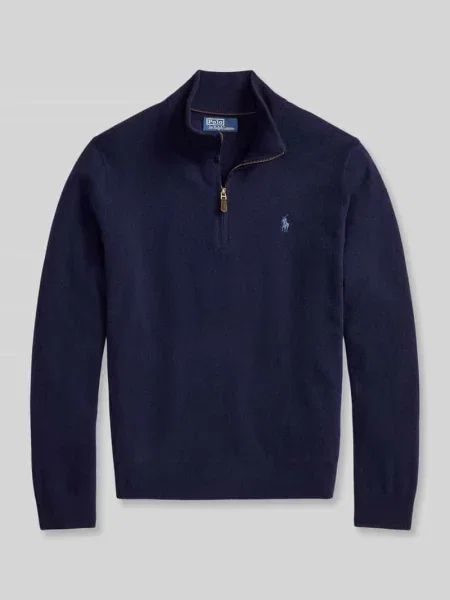 Sweter Ralph Lauren wełniany ze stójką z długim rękawem niebieski