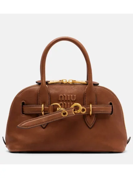 Usnjena usnjena torbica Miu Miu rjava