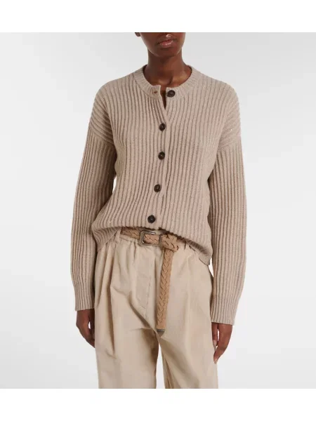 Cardigan Brunello Cucinelli de lână bej