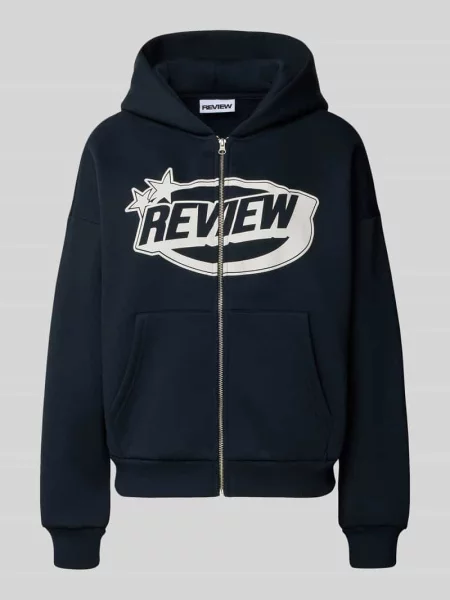 Bluza rozpinana z logo i kieszenią kangurką Review granatowa