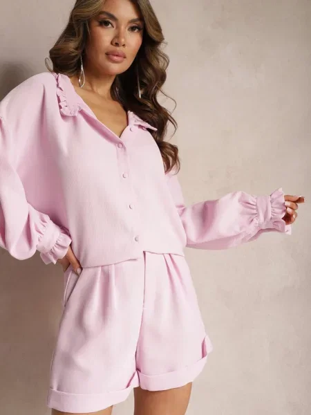 Szorty z Podwijanymi Nogawkami High Waist z Guzikiem Nyxa różowe