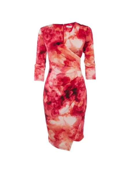 Rochie Calvin Klein cu model floral asimetrică roșu