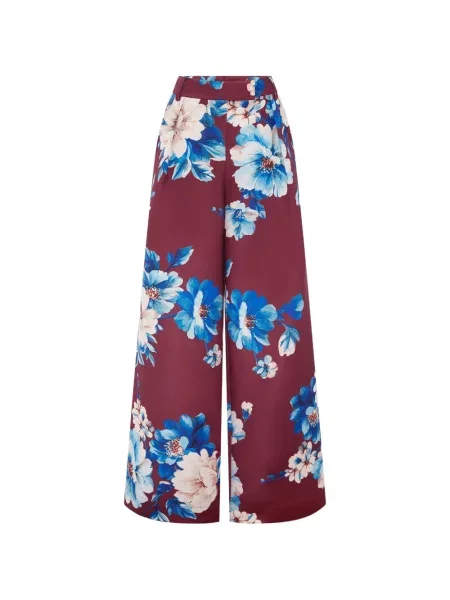 Pantaloni Leo Lin cu model floral cu imagine roșu