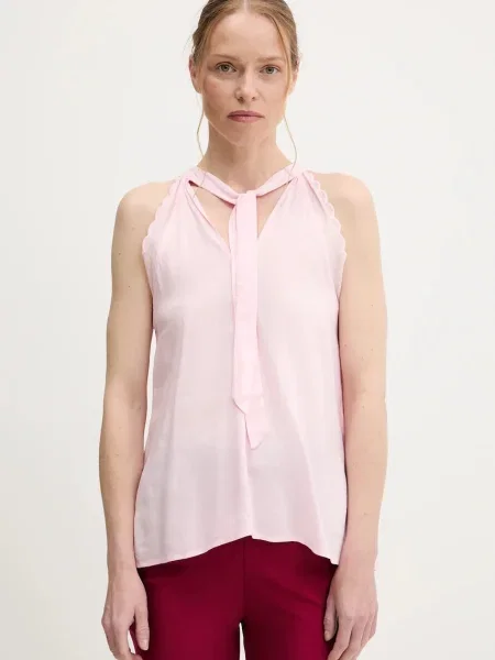 Блуза с лен Answear Lab дамска с изчистен дизайн розово