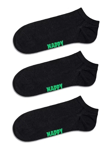 Krótkie skarpety z detalem z logo w zestawie 3 szt. model ‘Solid’ Happy Socks czarne
