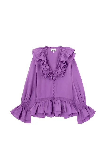 Bluză Ganni de mătase violet