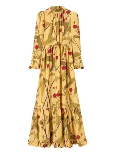 Sukienka maxi La Doublej w kwiatki z nadrukiem garniturowa żółta