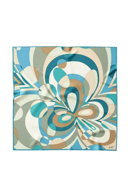 Fular Elizabetta de mătase cu imagine cu imprimeu geometric albastru