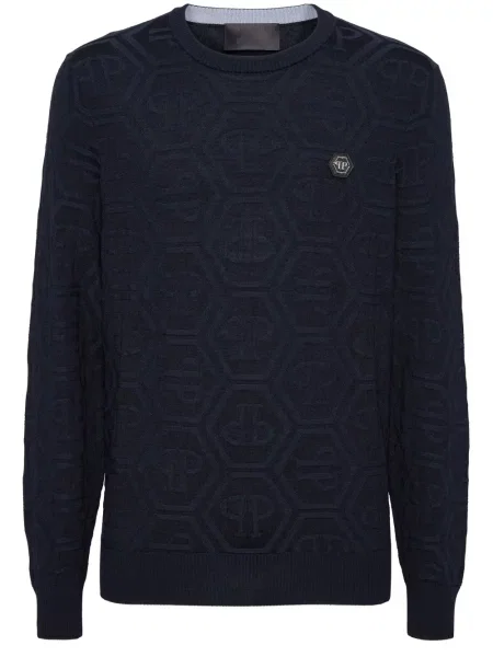 Pulover Philipp Plein din jacard albastru