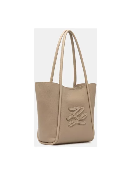 Karl Lagerfeld torebka shopper skórzana K/AUTOGRAPH beżowa
