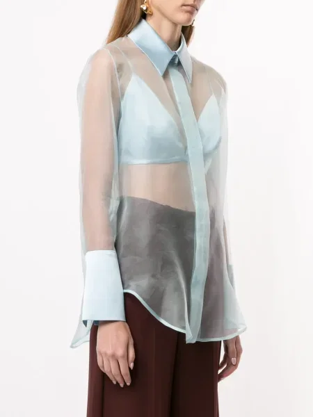 Jedwabna przezroczysta koszula Materiel niebieska
