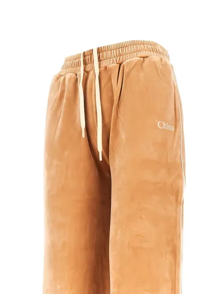 Pantaloni Chloé de catifea alergare cu cordon maro