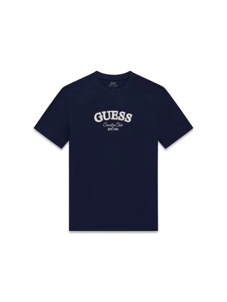 GUESS Tricou COUNTRY CLUB albastru închis alb