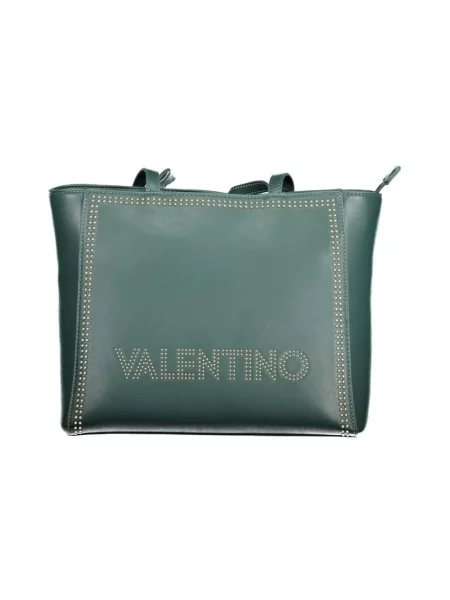 Lniana shopperka Valentino By Mario Valentino z ćwiekami zielona