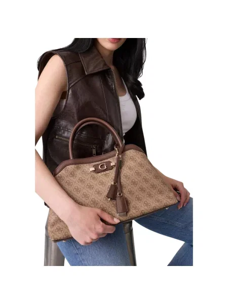 Crossbody kabelka Guess s autogramom hnedá