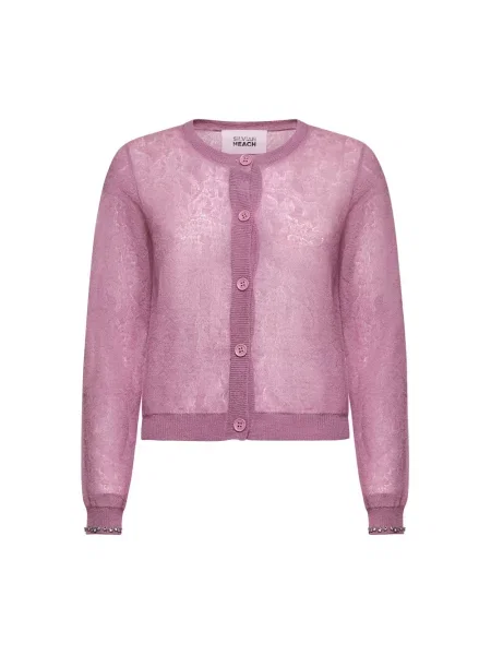 Sweter Silvian Heach wełniany z okrągłym dekoltem różowy