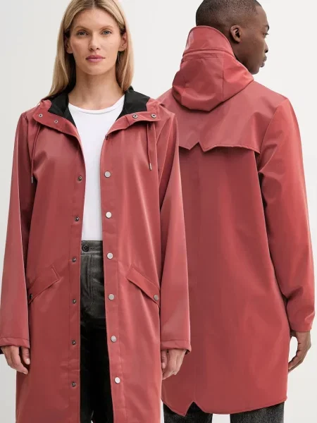 Яке Rains Long Jacket розово преходен модел червено