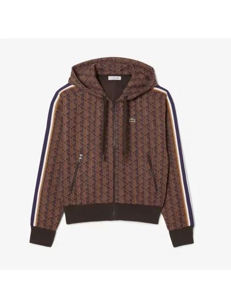 Lacoste Bluza Z Kapturem Z Monogramem Regular Fit brązowa