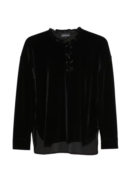 Bluză Emporio Armani de catifea cu volane negru
