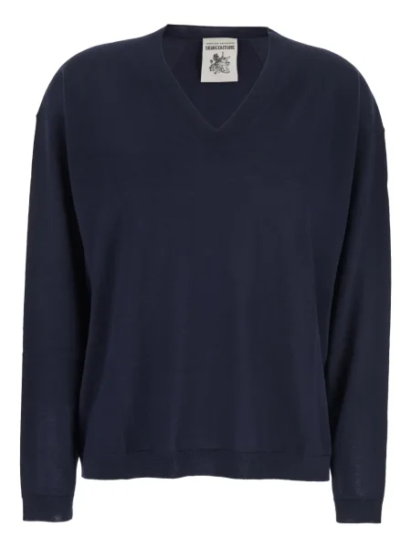 Pulover Semicouture cu decolteu în V albastru